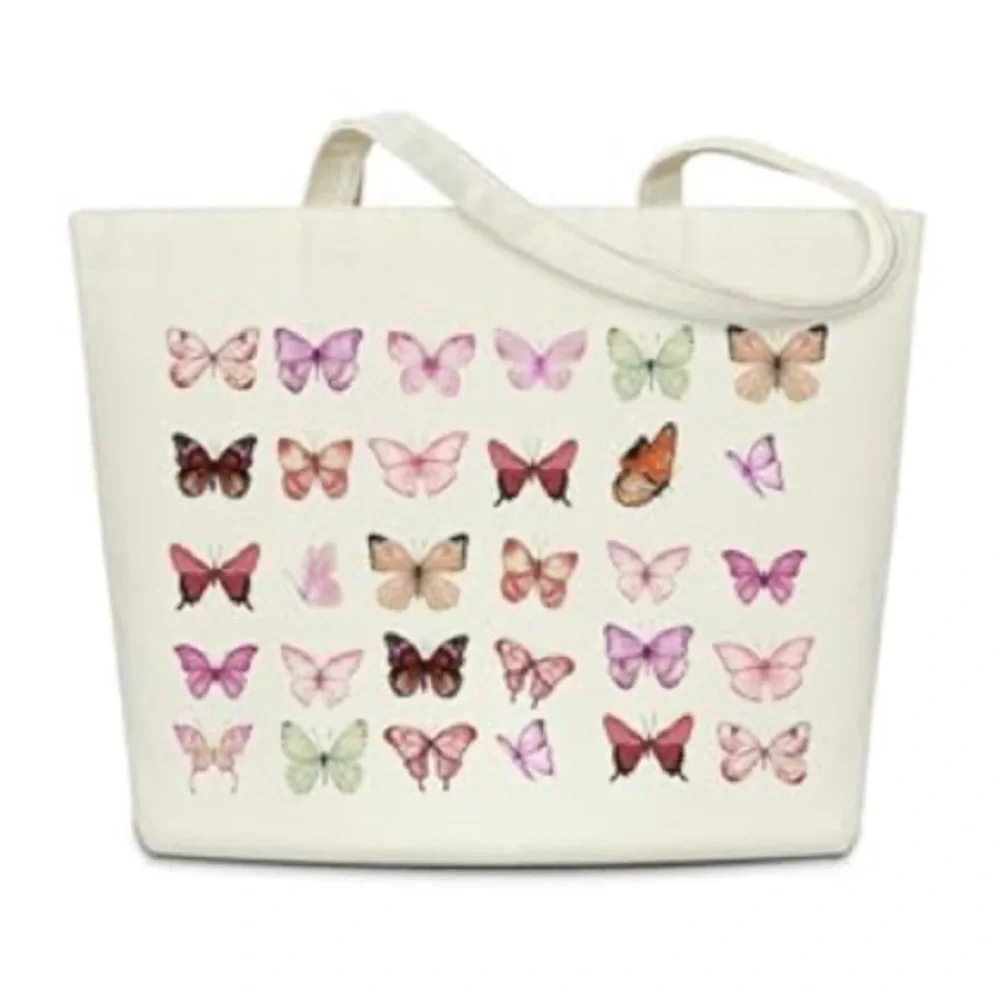 Butterfly Print Cream Tote Bag - Picture 1 of 1